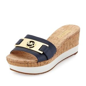 Michael Kors Warren Navy/cork Platform Sandals
